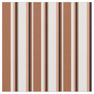 White, Sienna, Black en Dark Salmon Pattern Stof