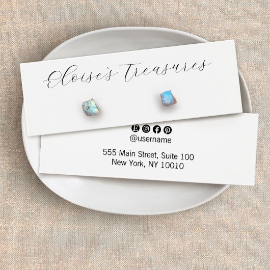 White Signature Script Stud Earring Display Mini Visitekaartjes