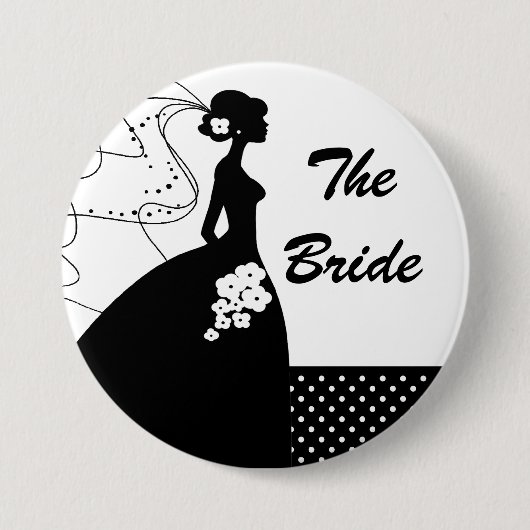 White Silhouette Bride Bridal Party Button (Voorkant)
