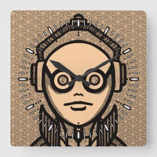 White silhuette on black Desk Mat Square Wall Cloc Vierkante Klok