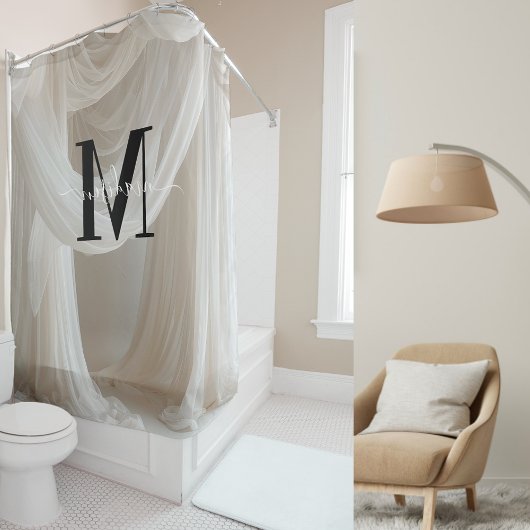 White Silk Black Bold Monogram Schattige Script We Douchegordijn