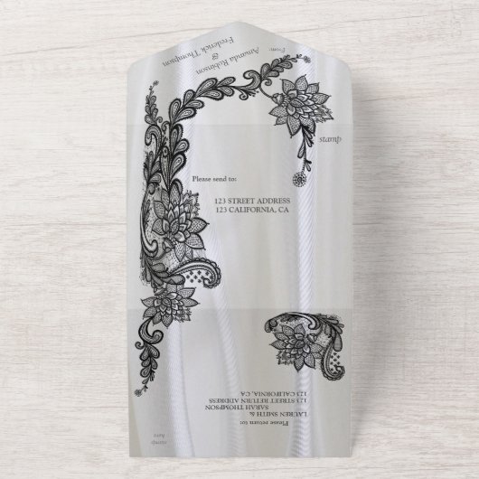White silk with Black lace  All In One Uitnodiging (Buitenkant)