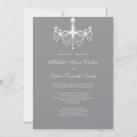 White & Silver Chandelier Invitation Kaart (Voorkant)