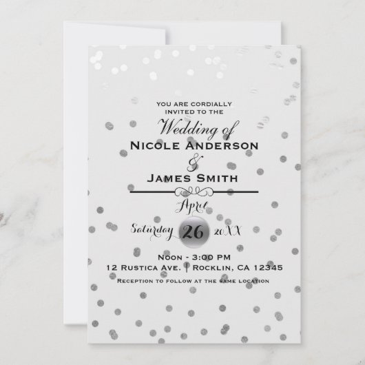 White Silver Confetti Stippen Elegant Modern Weddi Kaart (Voorkant)