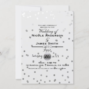 White Silver Confetti Stippen Elegant Modern Weddi Kaart