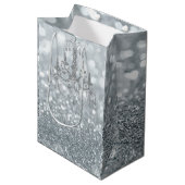 White Silver Glitter Bokeh Glam Chandelier Sparkle Medium Cadeauzakje (Voorkant Gekanteld)
