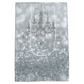 White Silver Glitter Bokeh Glam Chandelier Sparkle Medium Cadeauzakje (Achterkant)