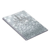 White Silver Glitter Bokeh Glam Chandelier Sparkle Notitieboek (Rechterzijde)