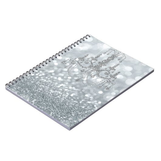 White Silver Glitter Bokeh Glam Chandelier Sparkle Notitieboek (Linkerzijde)