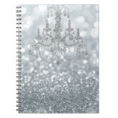 White Silver Glitter Bokeh Glam Chandelier Sparkle Notitieboek (Voorkant)