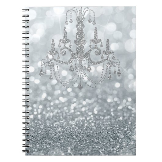 White Silver Glitter Bokeh Glam Chandelier Sparkle Notitieboek (Voorkant)
