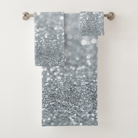 White Silver Glitter Bokeh Glam Trendy Sparkle Bad Handdoek (Insitu)