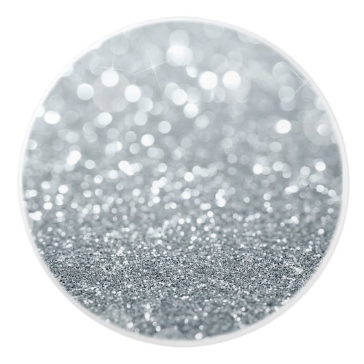 White Silver Glitter Bokeh Glam Trendy Sparkle Keramische Knop (Voorkant)