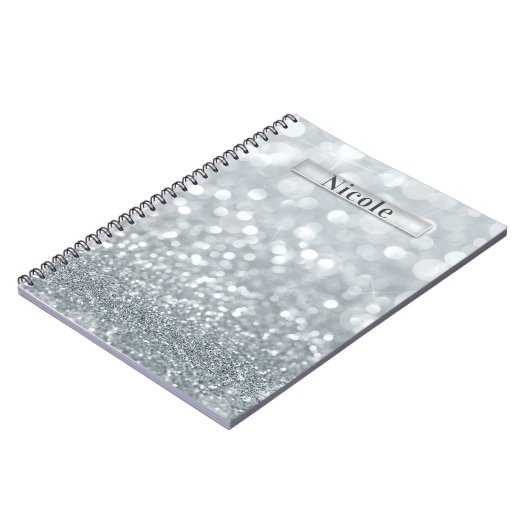White Silver Glitter Bokeh Glam Trendy Sparkle Notitieboek (Linkerzijde)