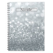 White Silver Glitter Bokeh Glam Trendy Sparkle Notitieboek (Voorkant)