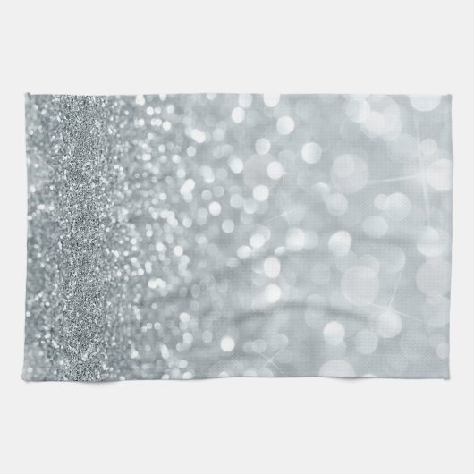 White Silver Glitter Bokeh Glam Trendy Sparkle Theedoek (Horizontaal)