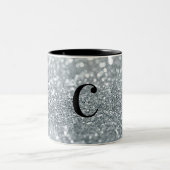 White Silver Glitter Bokeh Glam Trendy Sparkle Tweekleurige Koffiemok (Center)