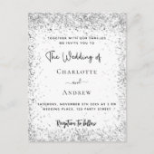 White Silver Glitter-script bruiloft Uitnodiging Briefkaart (Voorkant)