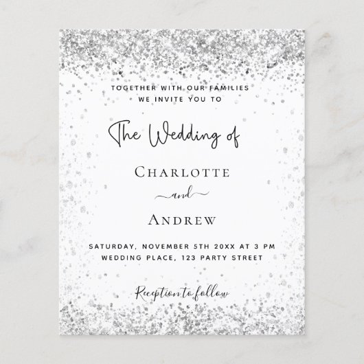 White Silver Glitter script bruiloft uitnodiging Flyer (Voorkant)