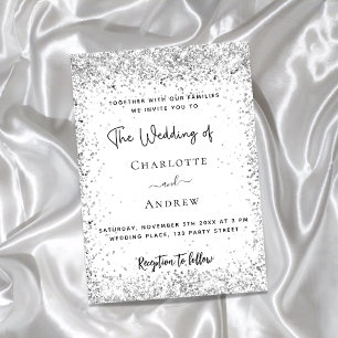 White Silver Glitter script luxe bruiloft Kaart