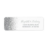 White Silver Glitter Wedding Retouradres Etiket (Voorkant)