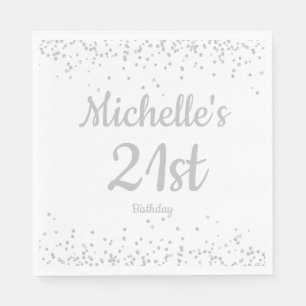 White Silver Glitter Women's 21st Birthday Servet