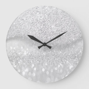 White Silver Grey Glitter Minimum Ombre Glam Grote Klok