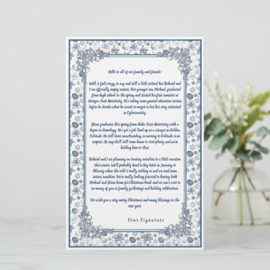 White Silver-kerstfamilie — Nieuwsbrief Jouw tekst Briefpapier (Staand voorkant)