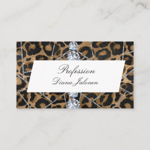 White Silver Marble Black Glitter Leopard Business Visitekaartje