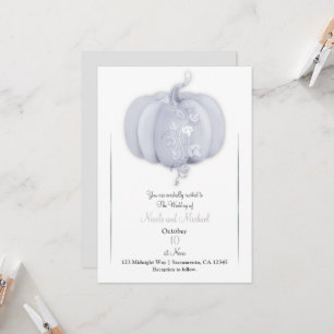 White Silver Pumpkin Storybook Chic Fall Wedding Kaart