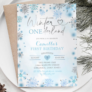 White Silver Snowflake Winter Onederland Birthday Kaart