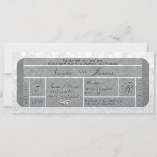 White Silver Sparkle Glitter VIP Ticket Wedding Kaart (Voorkant)