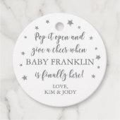 White & Silver Stars Pop It Open Mini Champagne Bedankjes Labels (Voorkant)