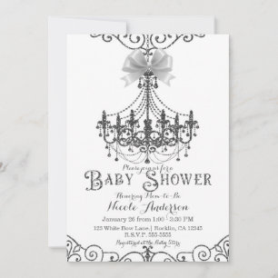 White & Silver White Bow Baby shower Kaart