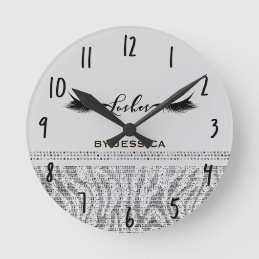 White Silver Zebra Sequins Lashes gepersonaliseerd Ronde Klok (Voorkant)