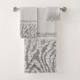 White Silver Zebra Wild Animal Print Exotic Glam Bad Handdoek