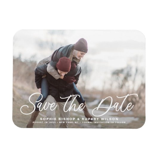 White Simple Calligraphy Save the Date Photo Magneet (Horizontaal)