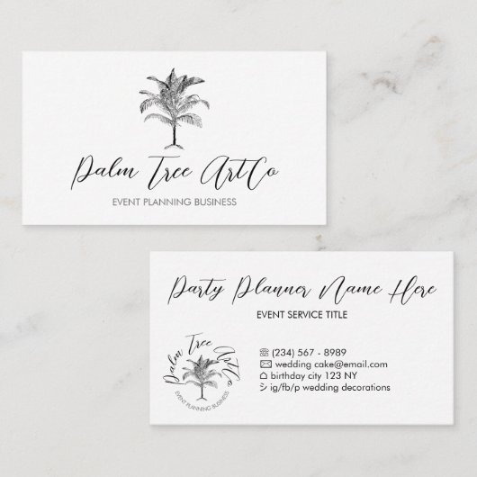 White Simple Classic Tree Palm Visitekaartje (Voorkant / Achterkant)