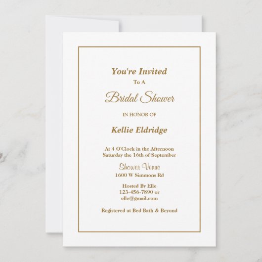 White Simple encadré Douche nuptiale Invitation (Devant)