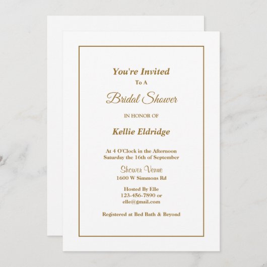 White Simple encadré Douche nuptiale Invitation (Devant / Derrière)