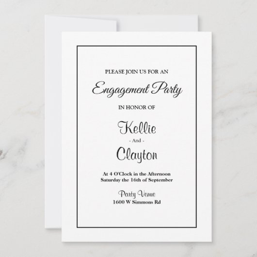 White Simple Framed Engagement Party-uitnodiging Kaart (Voorkant)