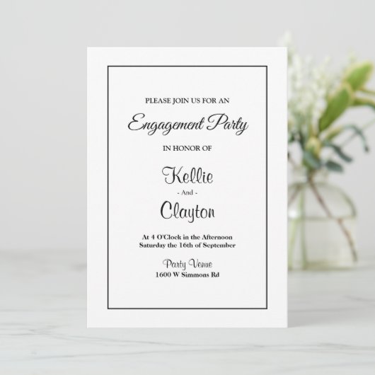 White Simple Framed Engagement Party-uitnodiging Kaart (Staand voorkant)