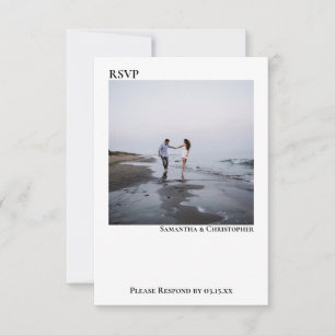 White Simple Modern Minimalist Photo Wedding RSVP Kaartje