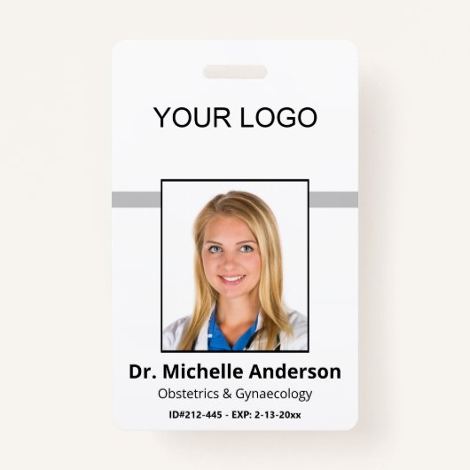 White Simple Professional Employee Custom Photo Badge (Voorkant)
