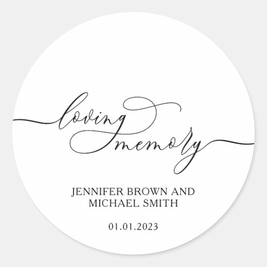 White Simple Signature Loving Memory Ronde Sticker (Voorkant)