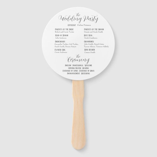 White Simple Wedding Ceremony Programma Handwaaier (Achterkant)