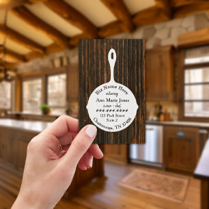 White Skillet Rustic Wood Restaurant Caterer Visitekaartje