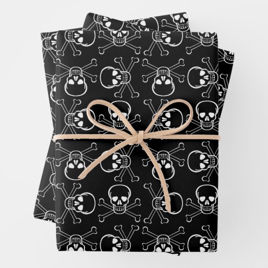 White Skull and Crossbones graphic Pattern Inpakpapier Vel (In situ)