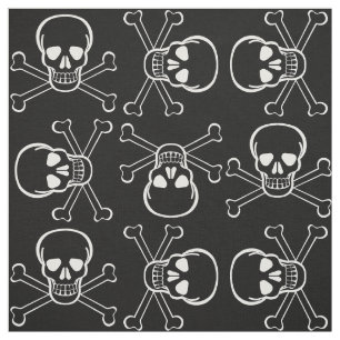 White Skull and Crossbones graphic Pattern Stof