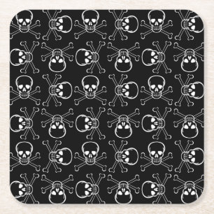 White Skull and Crossbones graphic Pattern Vierkante Kartonnen Onderzetter
